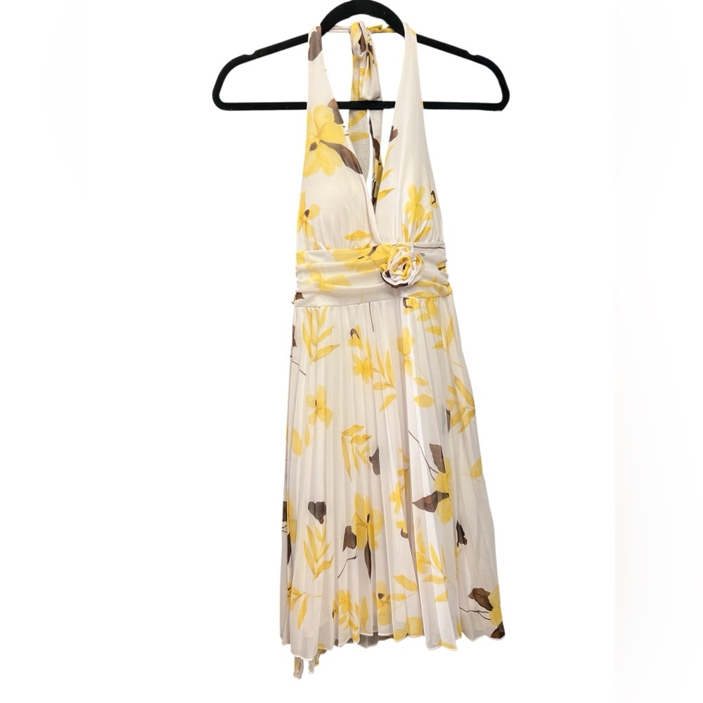 Speechless Women’s Yellow Brown White Halter Floral Midi Dress